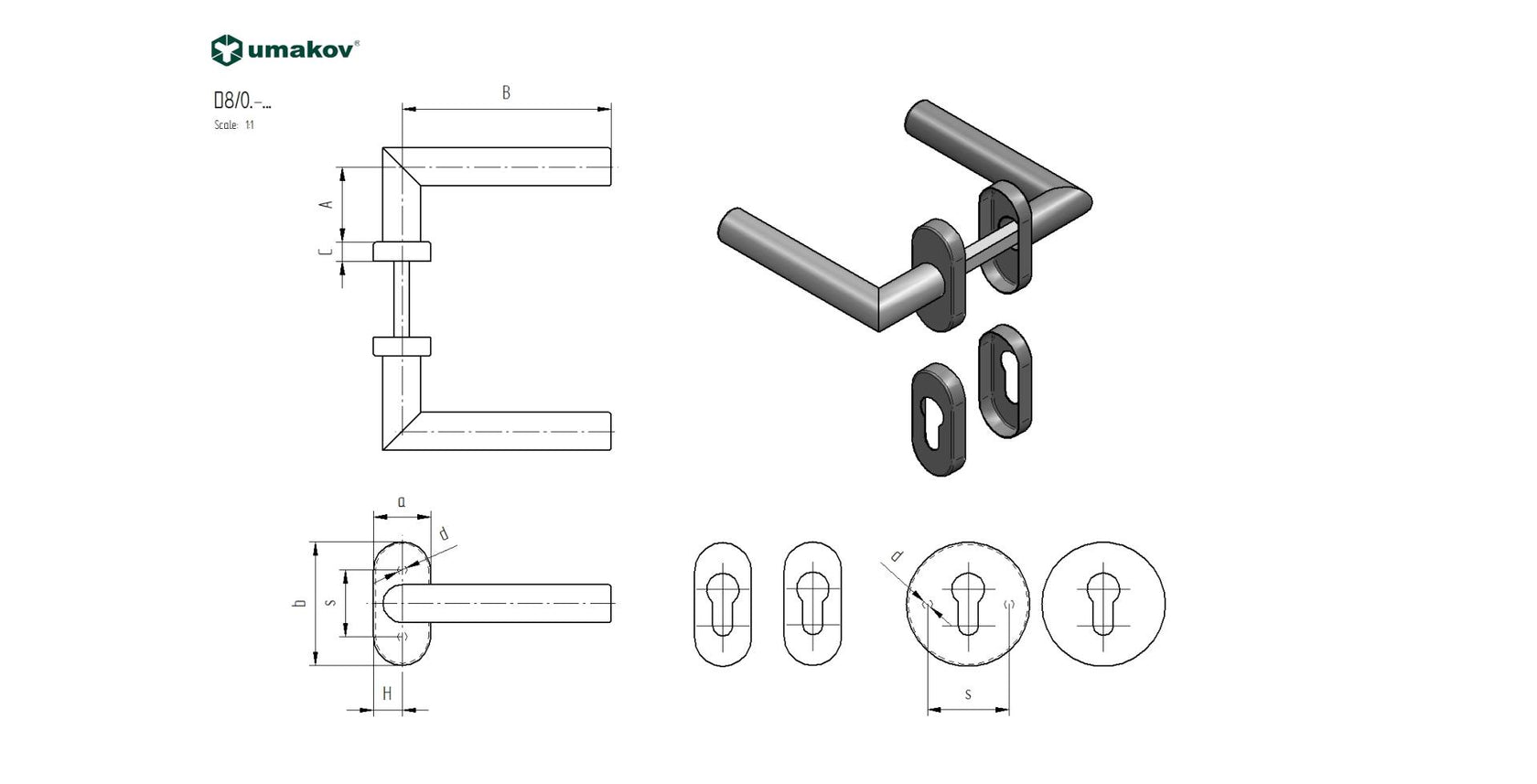 Door handle with plate, pair AISI 304, K320,