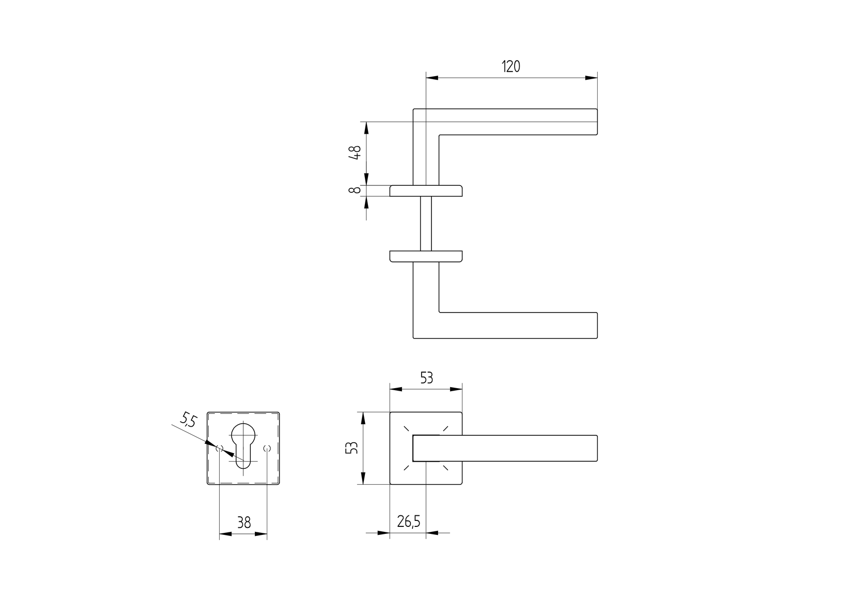 Door handle with plate, pair AISI 304, K320