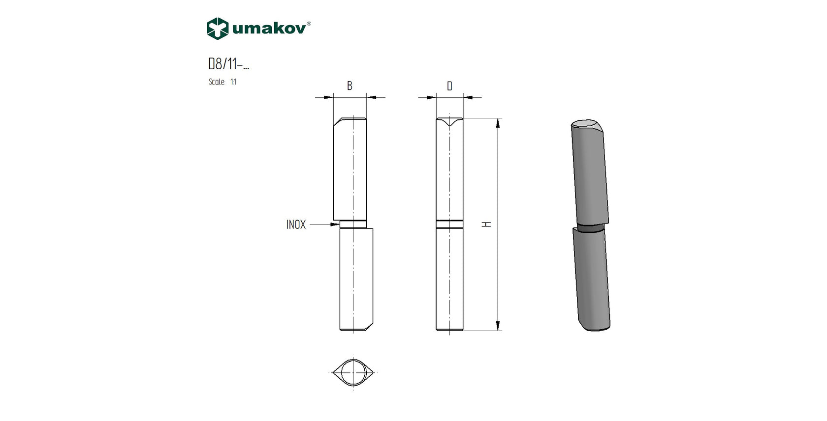 Hinge for welding INOX D10, L60mm
