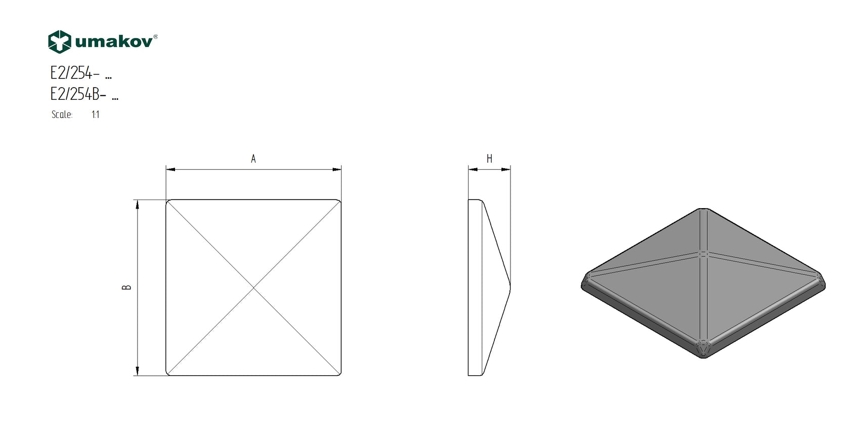 Pole cover, galvanized 40x40, h15, t1,2mm, Zn