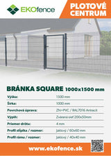 Bránka 1kr. SQUARE ZnPVC 1000x1500mm, antracit