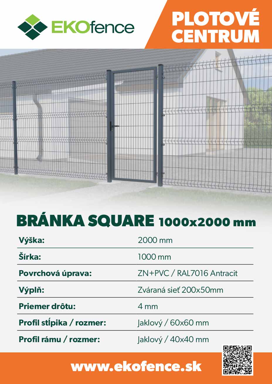 Bránka 1kr. SQUARE ZnPVC 1000x2000mm, antracit