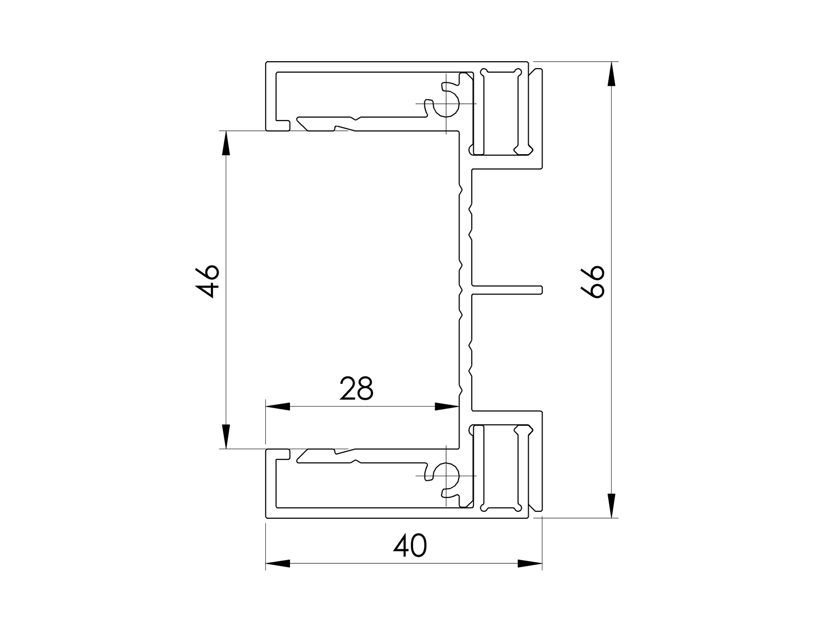 Aluminum adapter 66x40-1200mm for blinds up to 46mm R7016