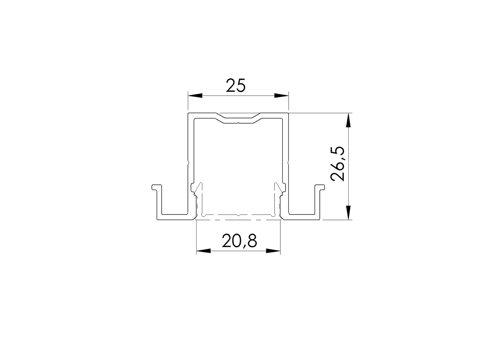 Aluminum U-adapter 45x20-6000mm R7016