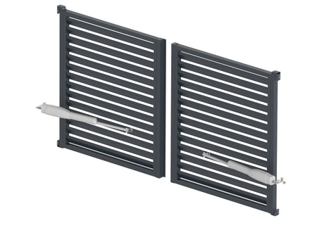 Cancello a battente doppio in alluminio a lamelle con riempimento a rombo 20x105 mm, con motorizzazione SWING, Antracite
