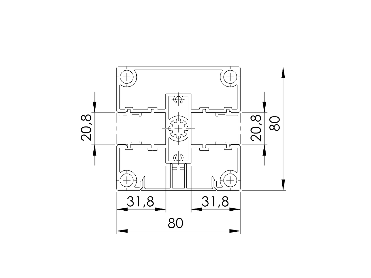 Set hliníkového stĺpika 80x80 a krycej lišty - 7000mm N
