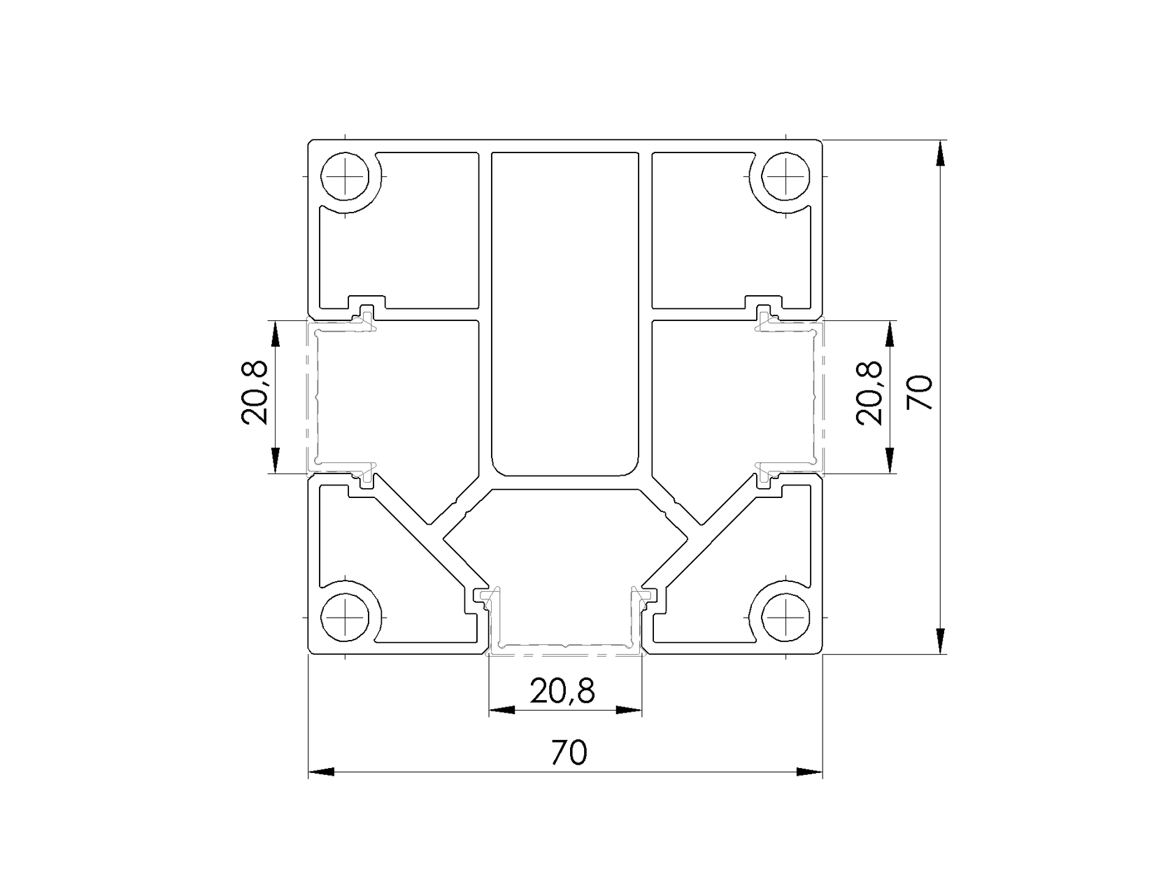 Aluminium fence post set 70 × 70 mm – 6.0 m – Anthracite RAL 7016 – for 20 mm wide infills
