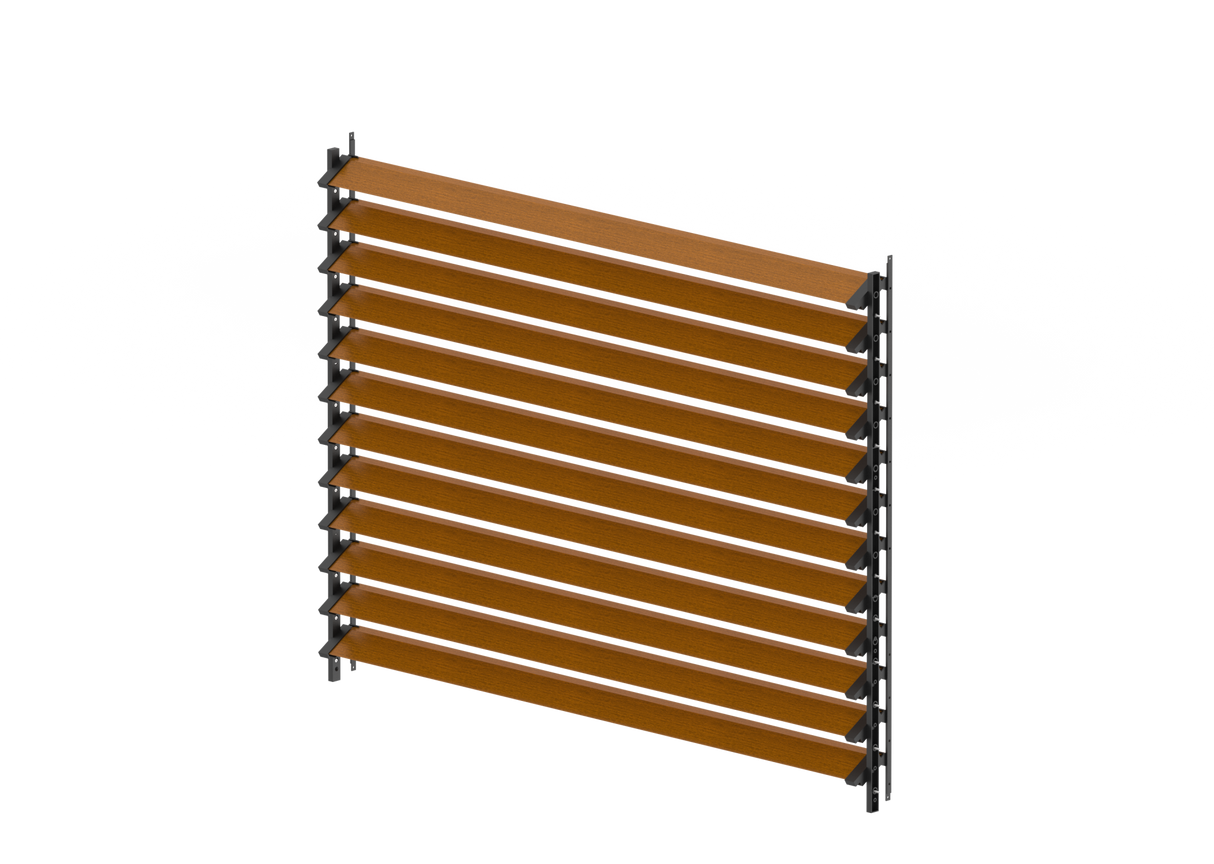 Set Black Galvanized Steel Horizontal Tilting System 1.07 m with 1.5 m Wood Decor GOLDEN OAK Rhombus Infill 20x105