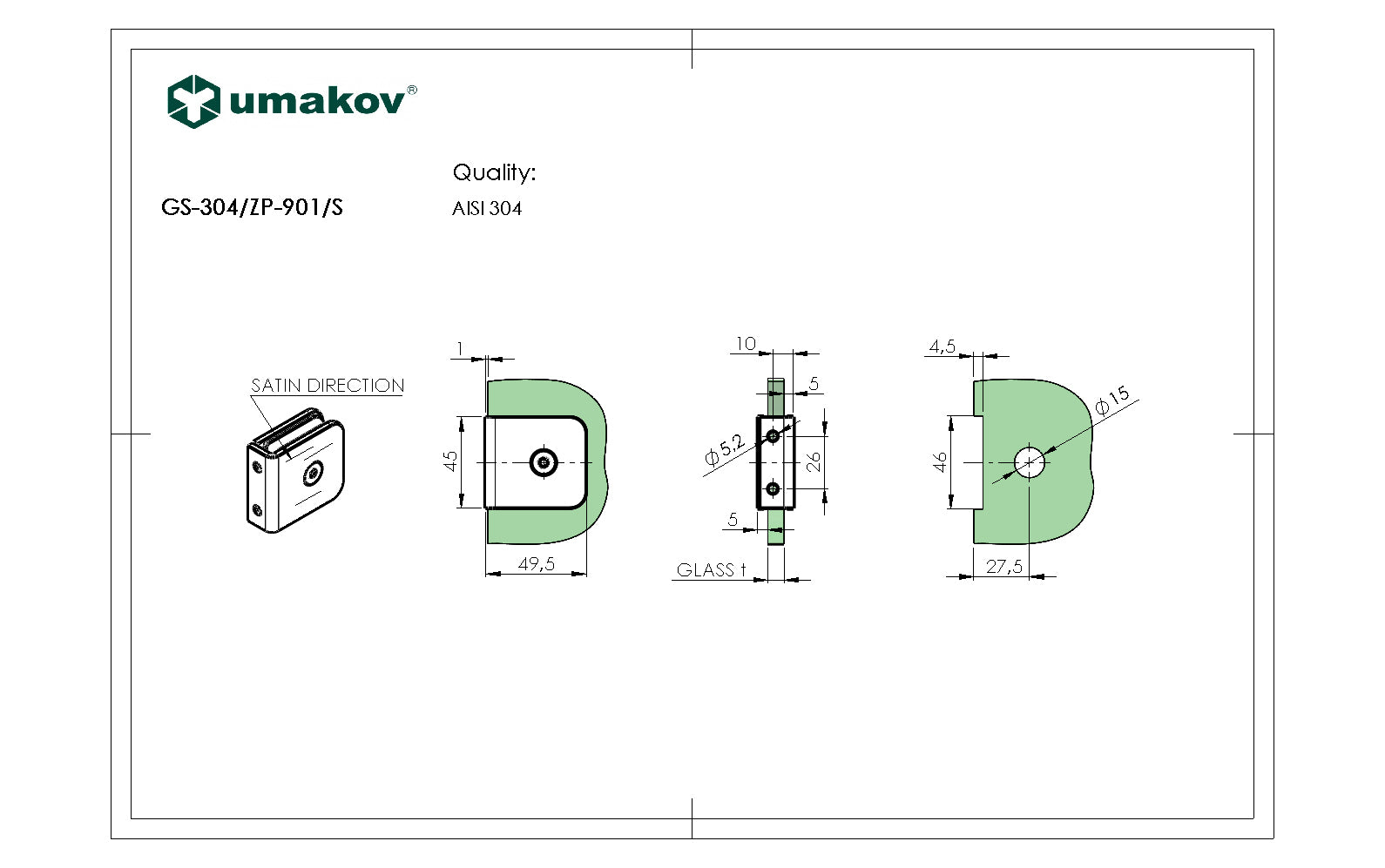 Glass clamp, AISI 304, BLACK