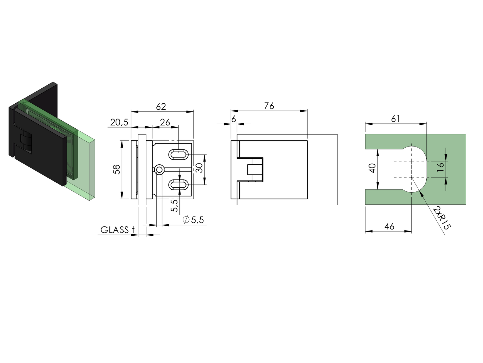 Hinge for glass door Ms SwingPro