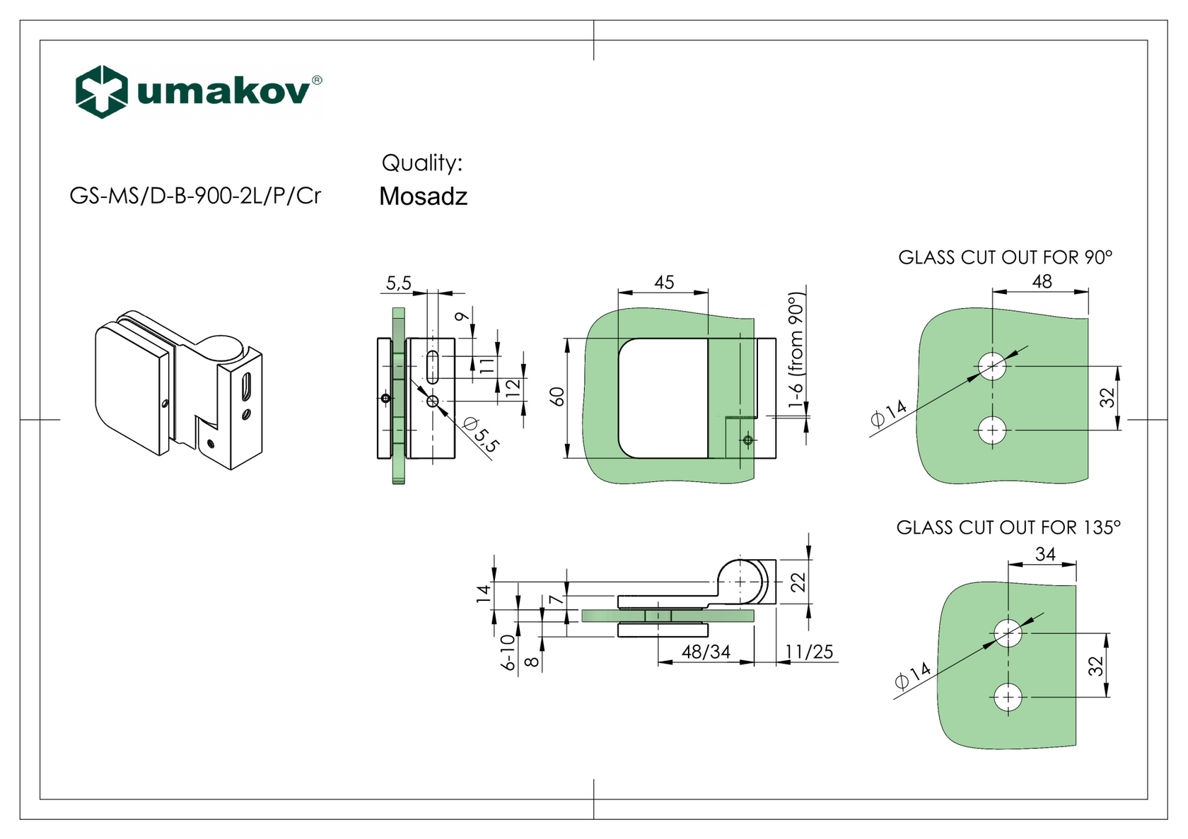 Hinge for glass shower door