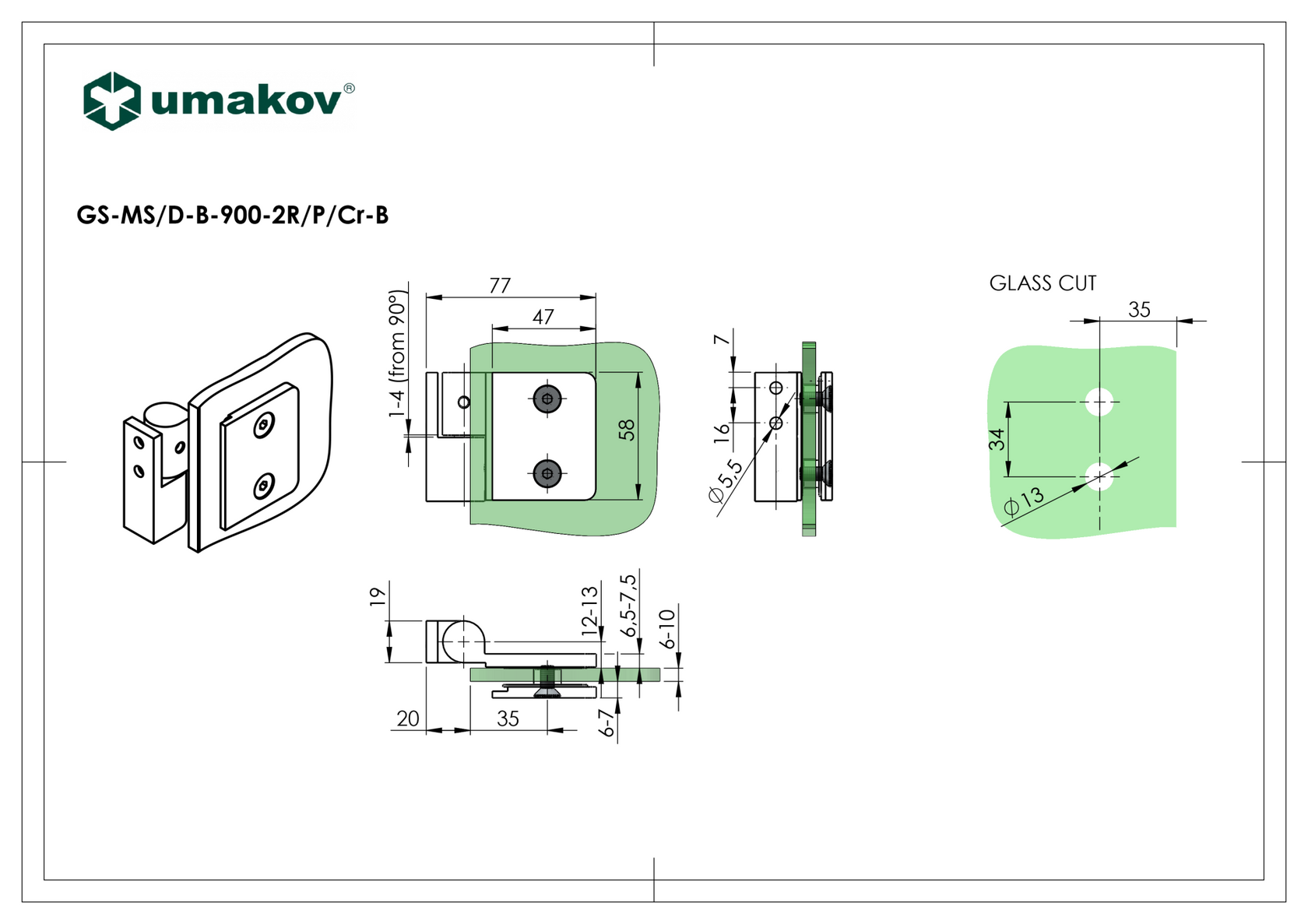 Hinge for glass shower door