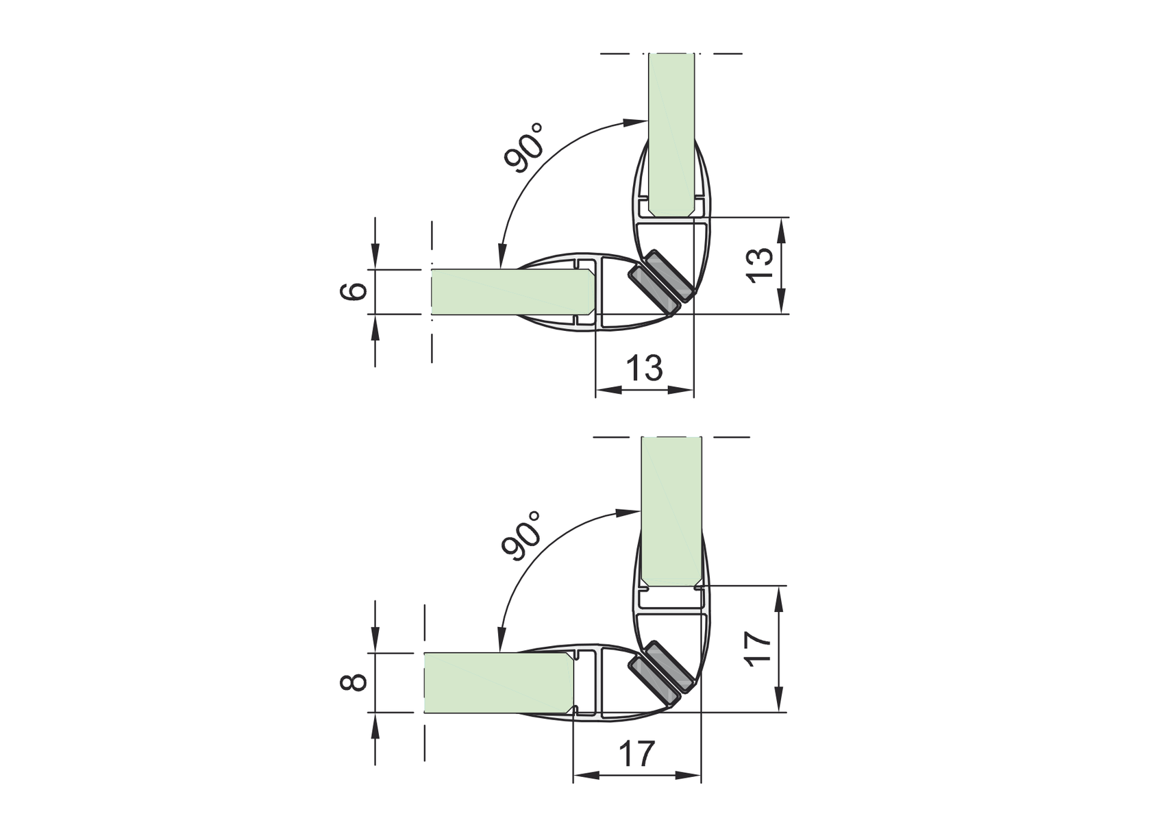 Magnet seal 90°, plastic profile pair 90°