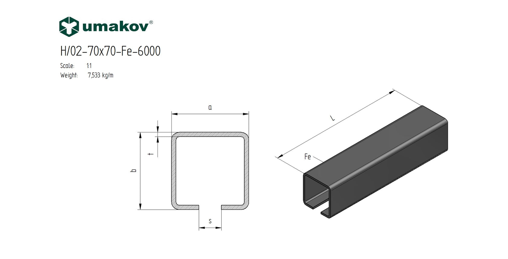 Guiding track Fe, 70x70x4mm, for cantilever gate