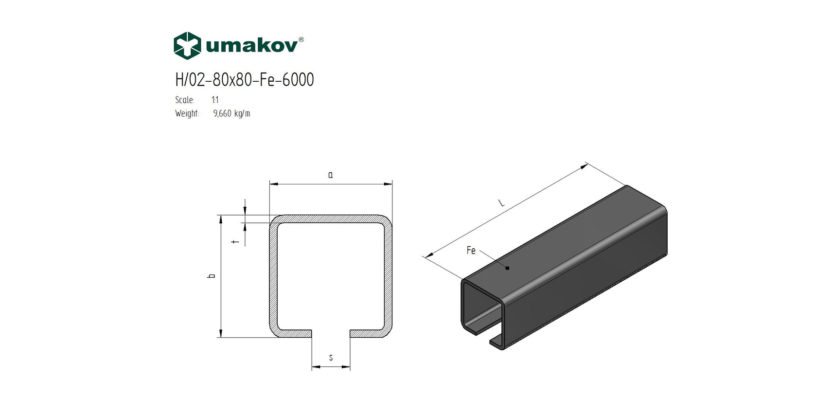 Guiding track Fe, 80x80x5mm, for cantilever gate