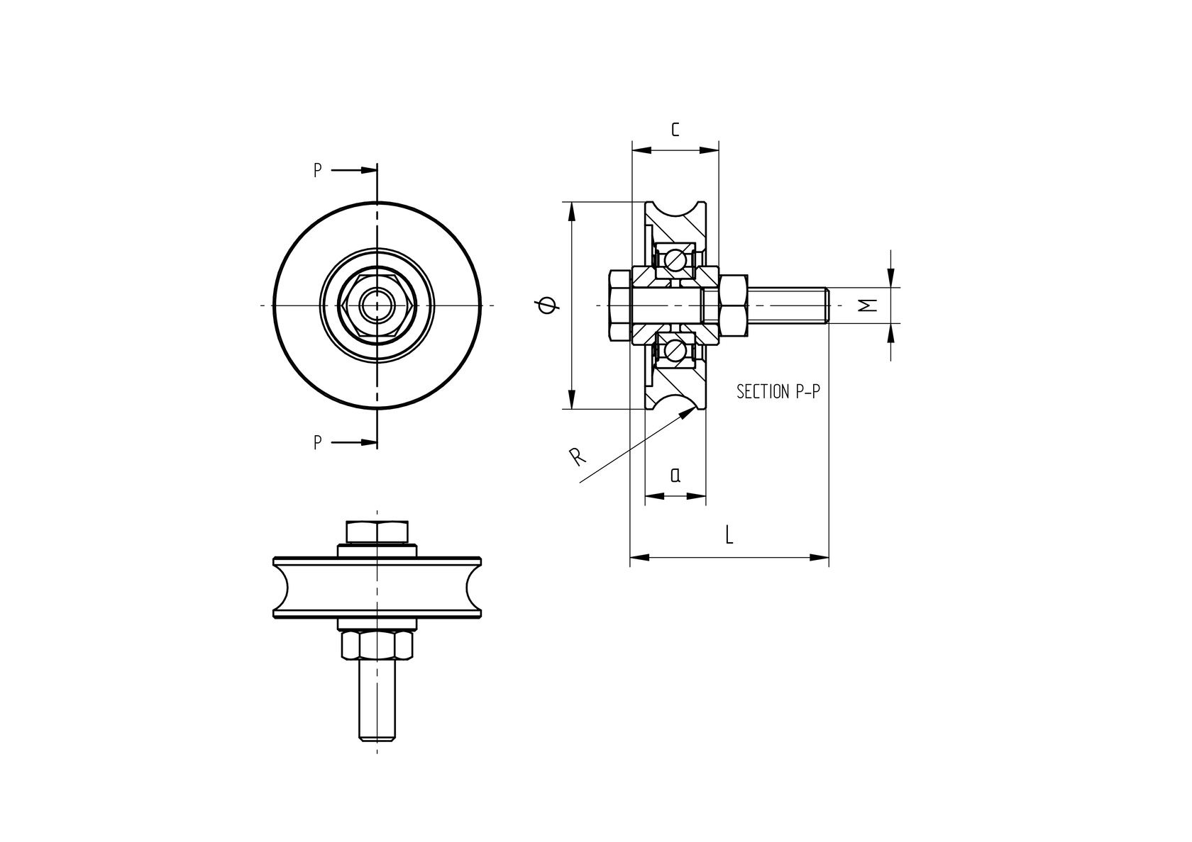 Wheel for sliding gates with U groove INOX / NYLON, D80mm