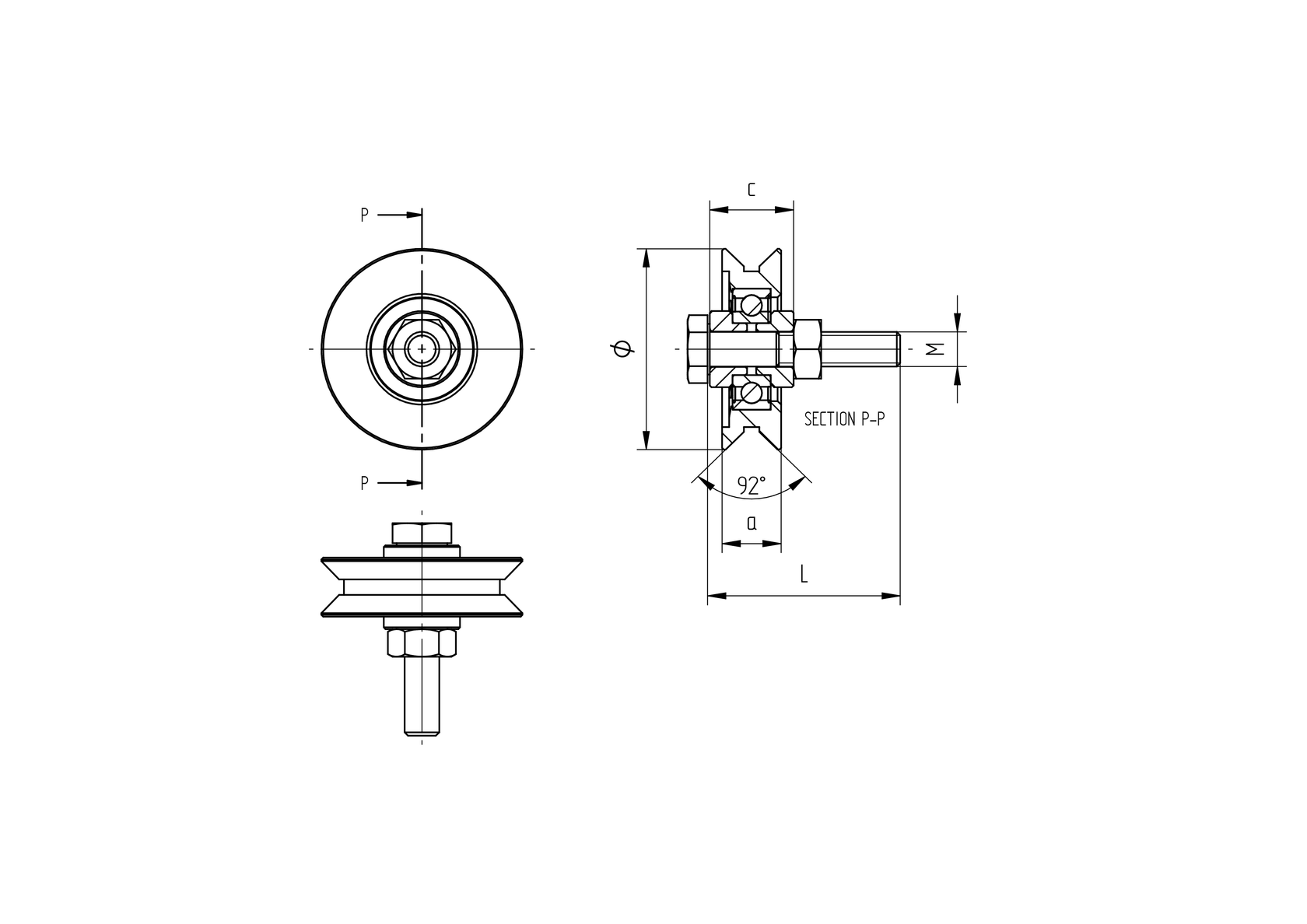 Wheel for sliding gates with V groove INOX / NYLON, D60mm