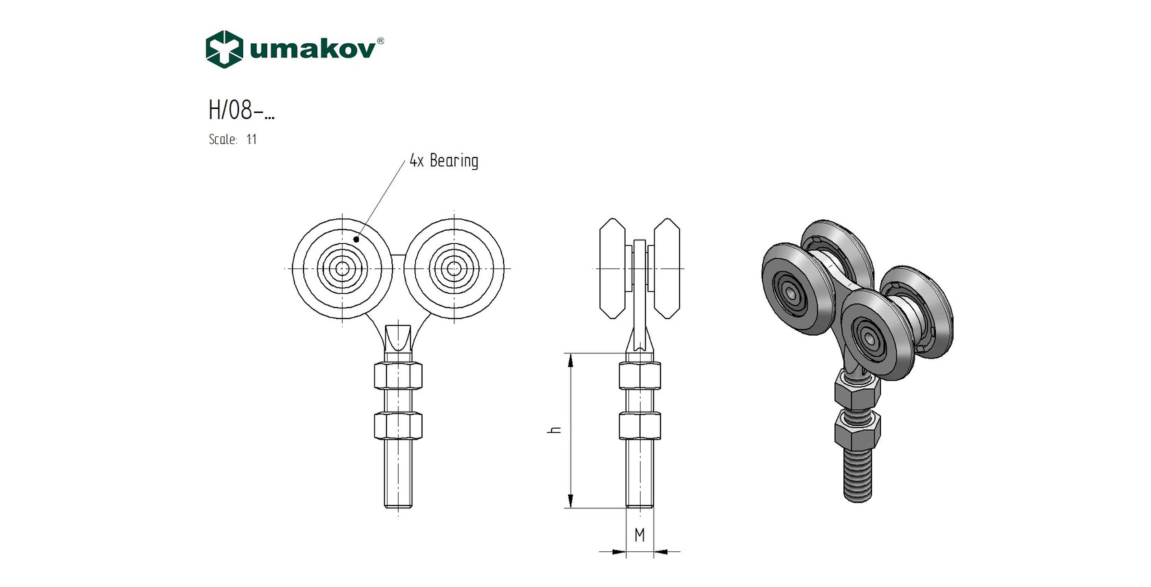 Gate roller track Nylon, profile 33x34mm