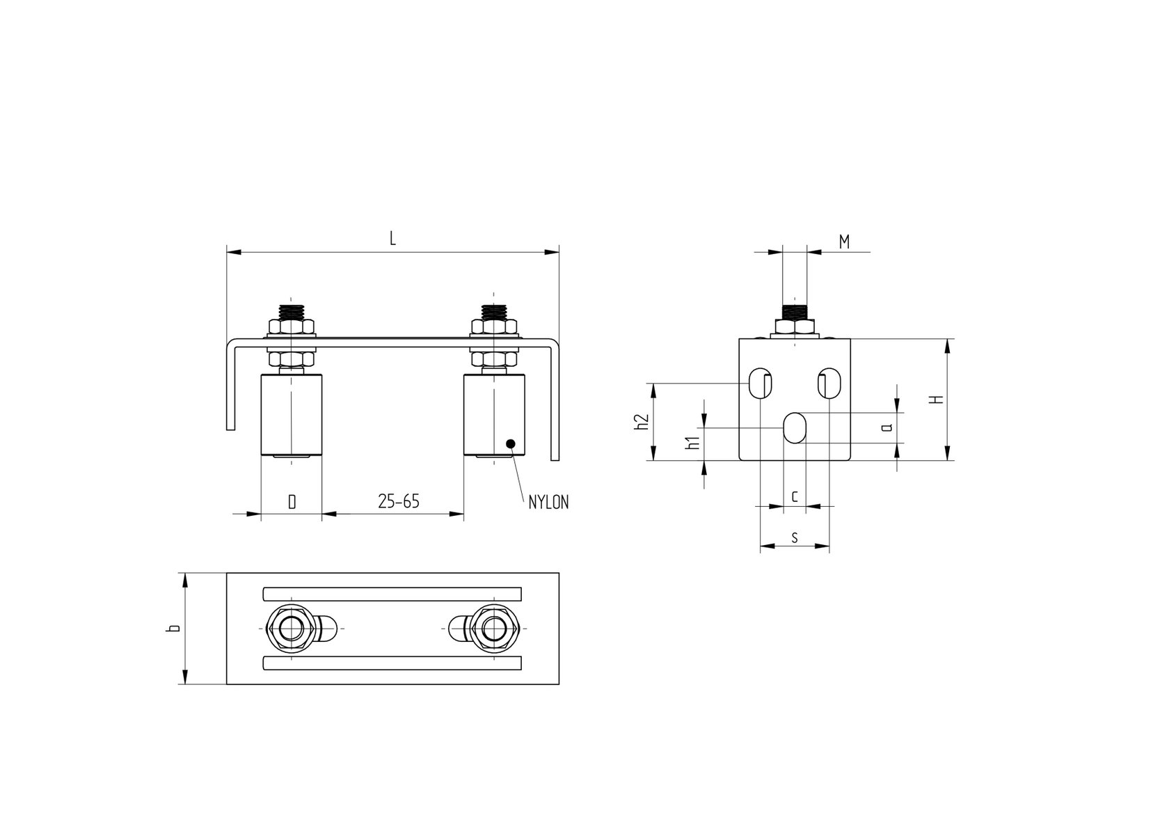 Top holder 2 rollers Zn, 145x57mm, D42