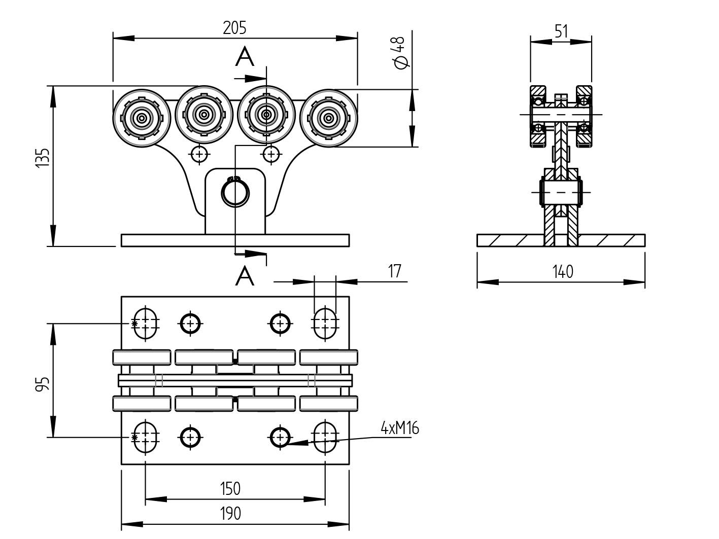 Cantilever gate carriage Zn, profile 70x60mm