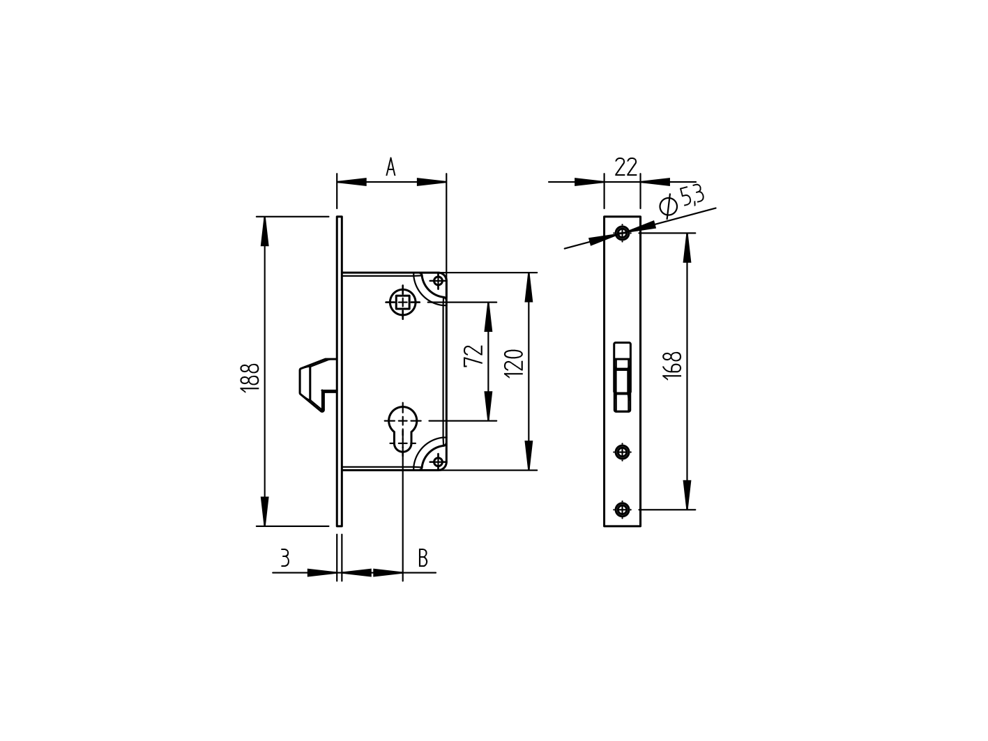 Lock for sliding gates with counterpart Zn 72x40mm