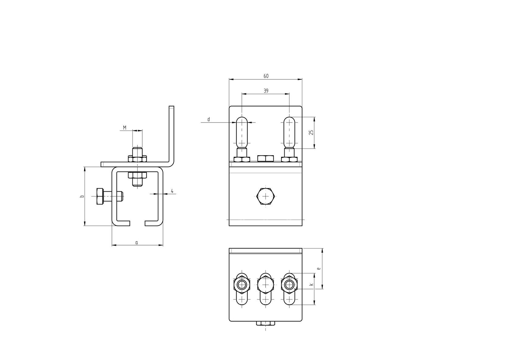 Profile holder - side, INOX, profile 42x54mm