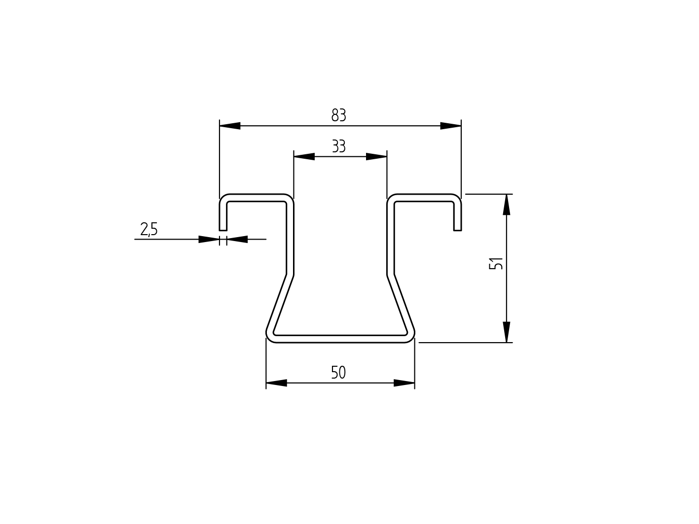 Bottom track for hanging gates Zn, t3mm