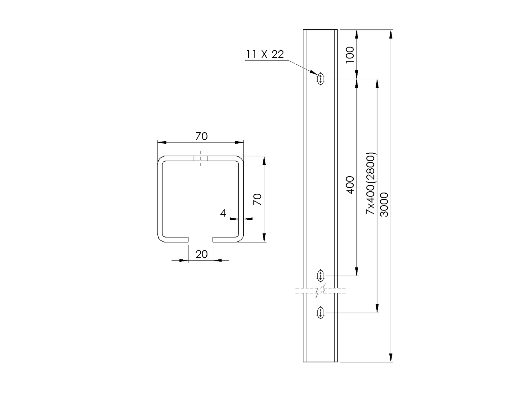 Guide profile with holes, galvanized Zn