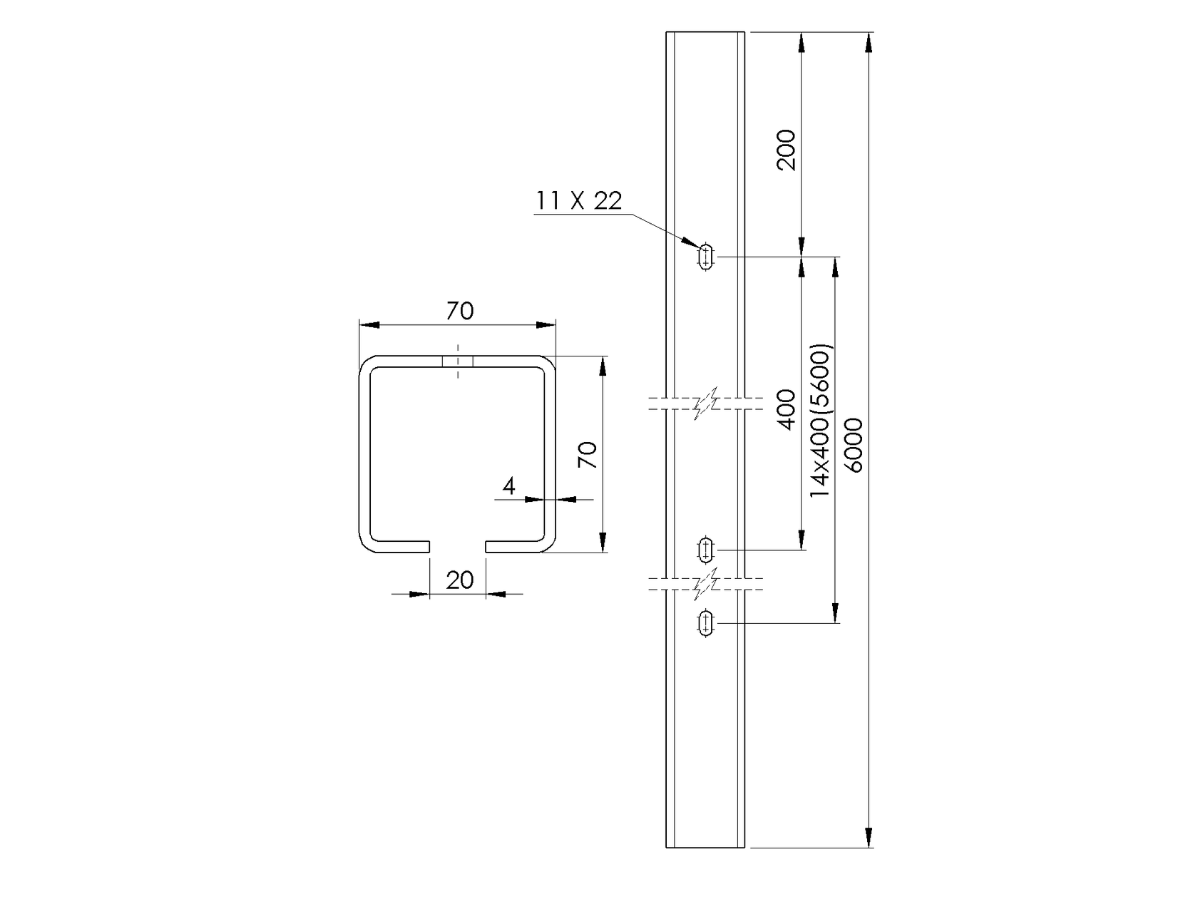 Guide profile with holes, galvanized Zn