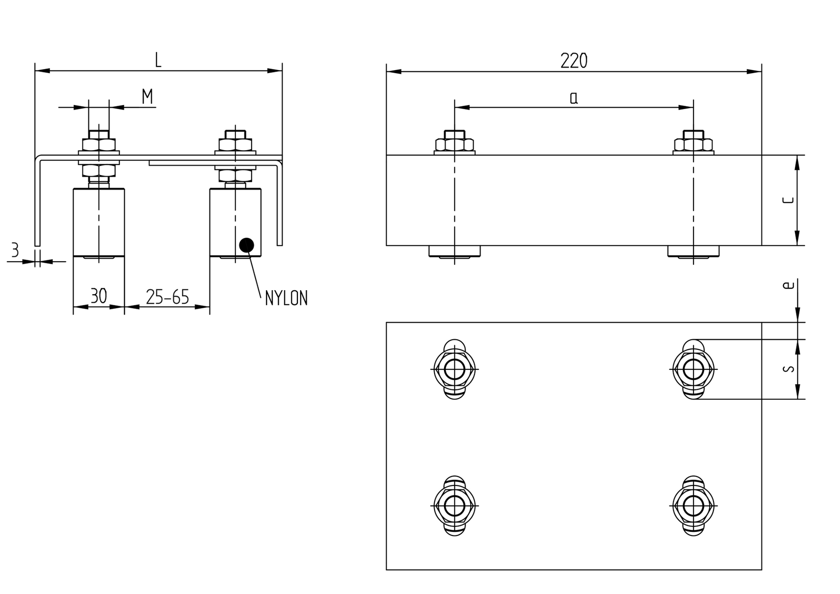 Adjustable 4 roller guide plate INOX,135-175x220mm