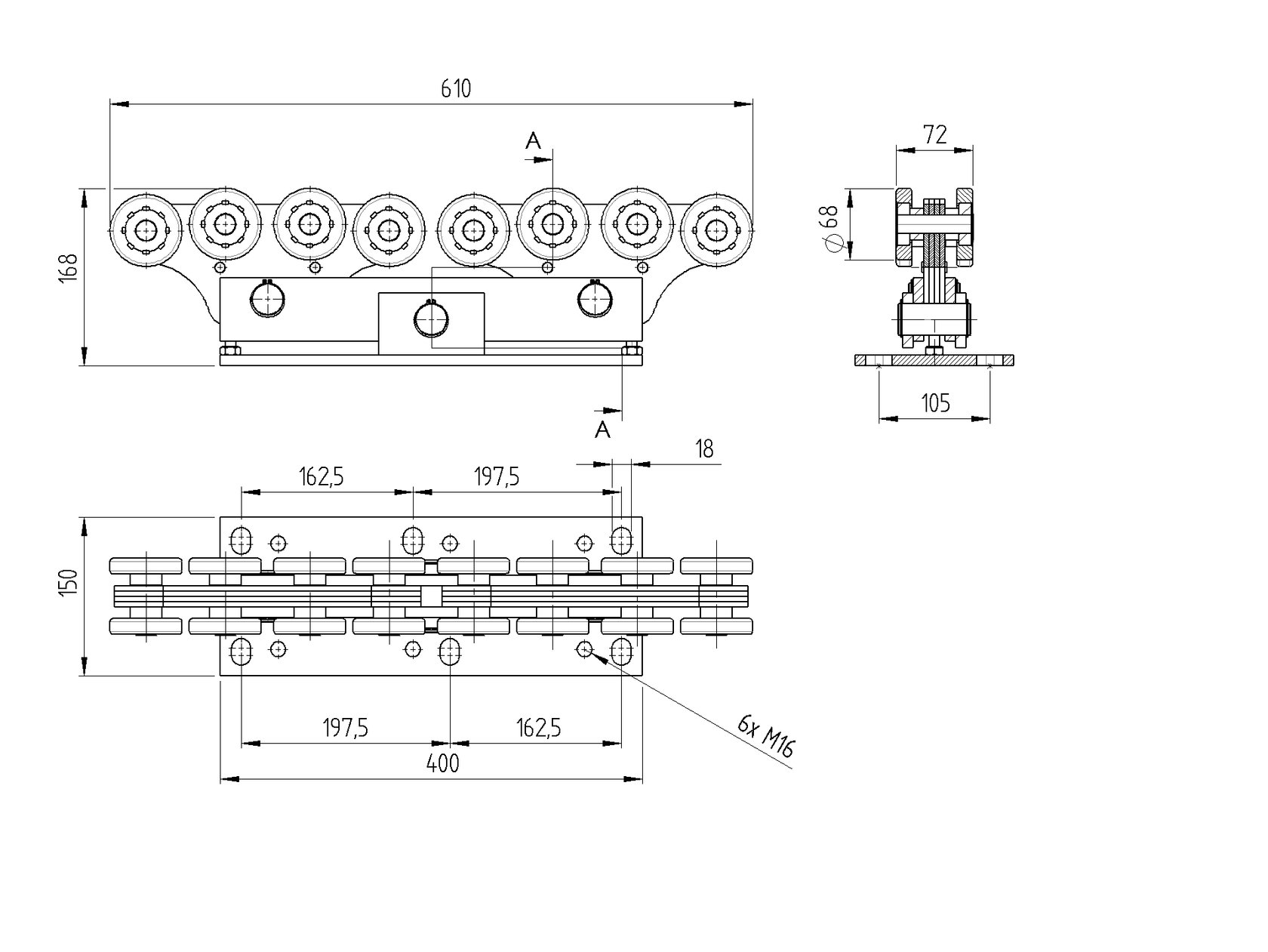 Double cantilever gate carriage Zn, profile 94x85m