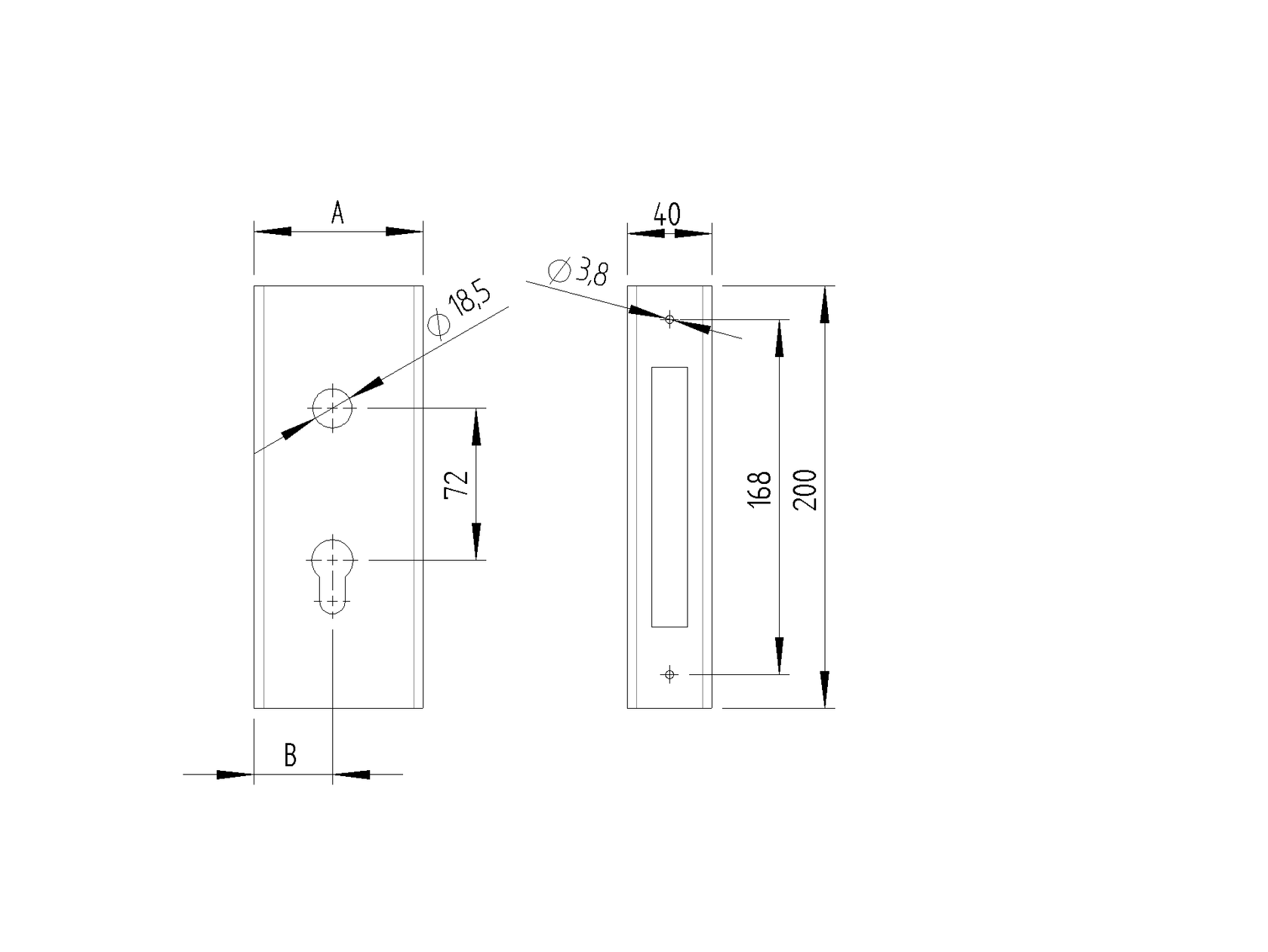 Lock box for lock H36-40A 80x40mm