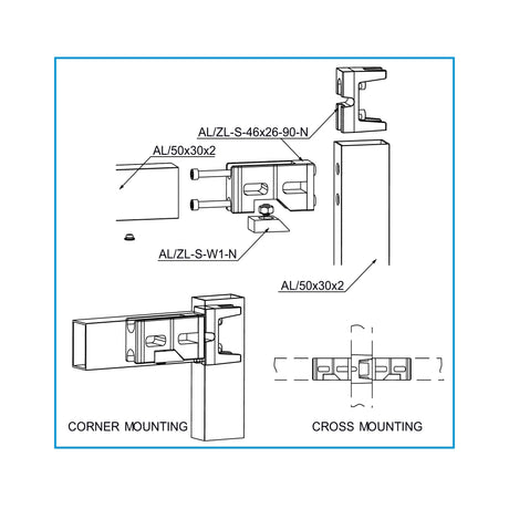 Corner connector 46x26 for profile 50x30