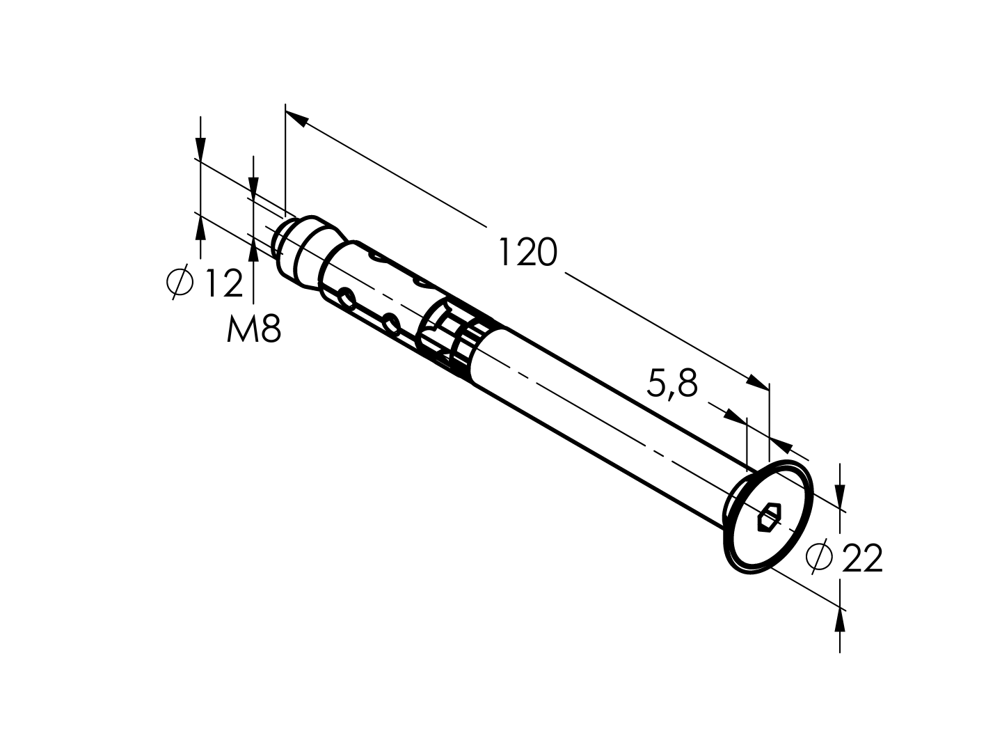 Heavy duty anchor with countersunk screw M8, stainless steel