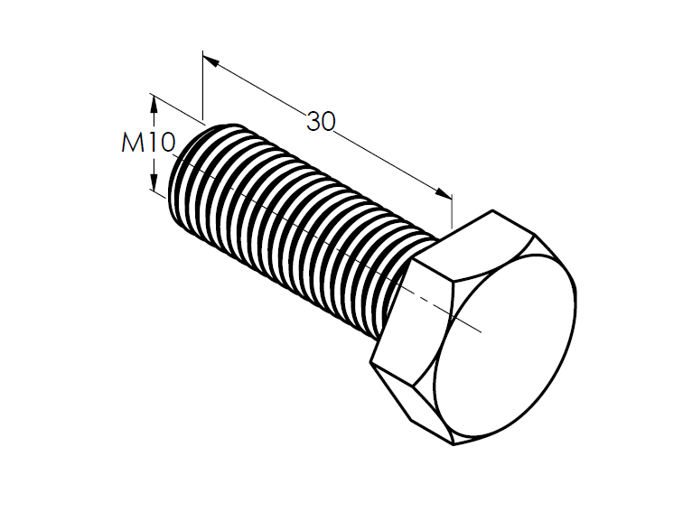 Hexagon head screw, M10x30, Zn, 8.8