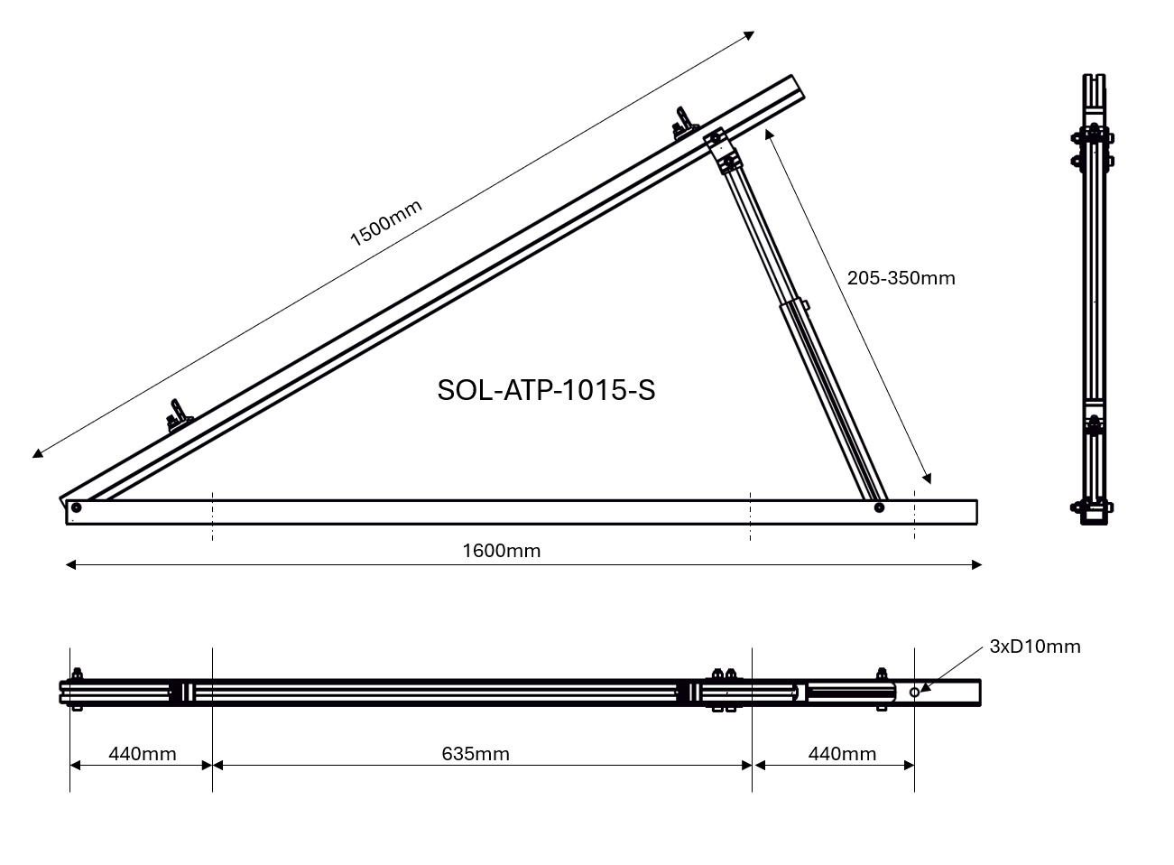 10°-15° adjustable triangle