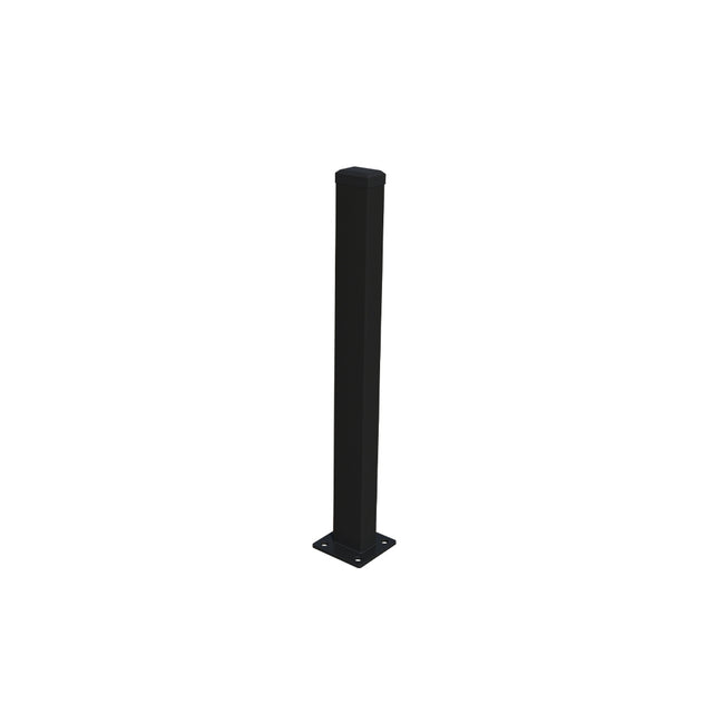 Palo zincato 60x40 mm con piastra di base e tappo in PVC, 1800mm - Nero RAL 9005
