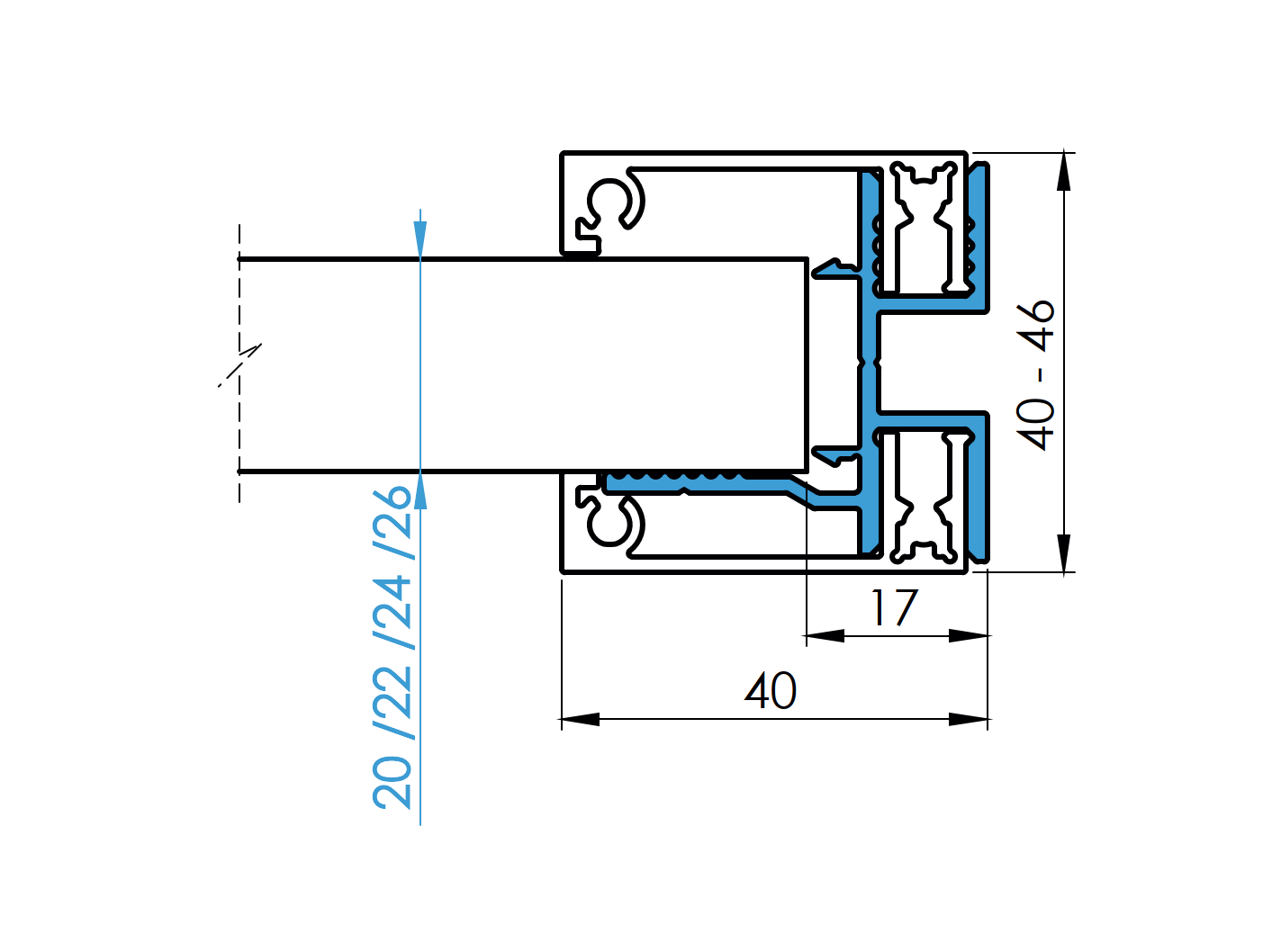 Aluminum fence adapter for fillings 20/22/24/26 - 6000mm