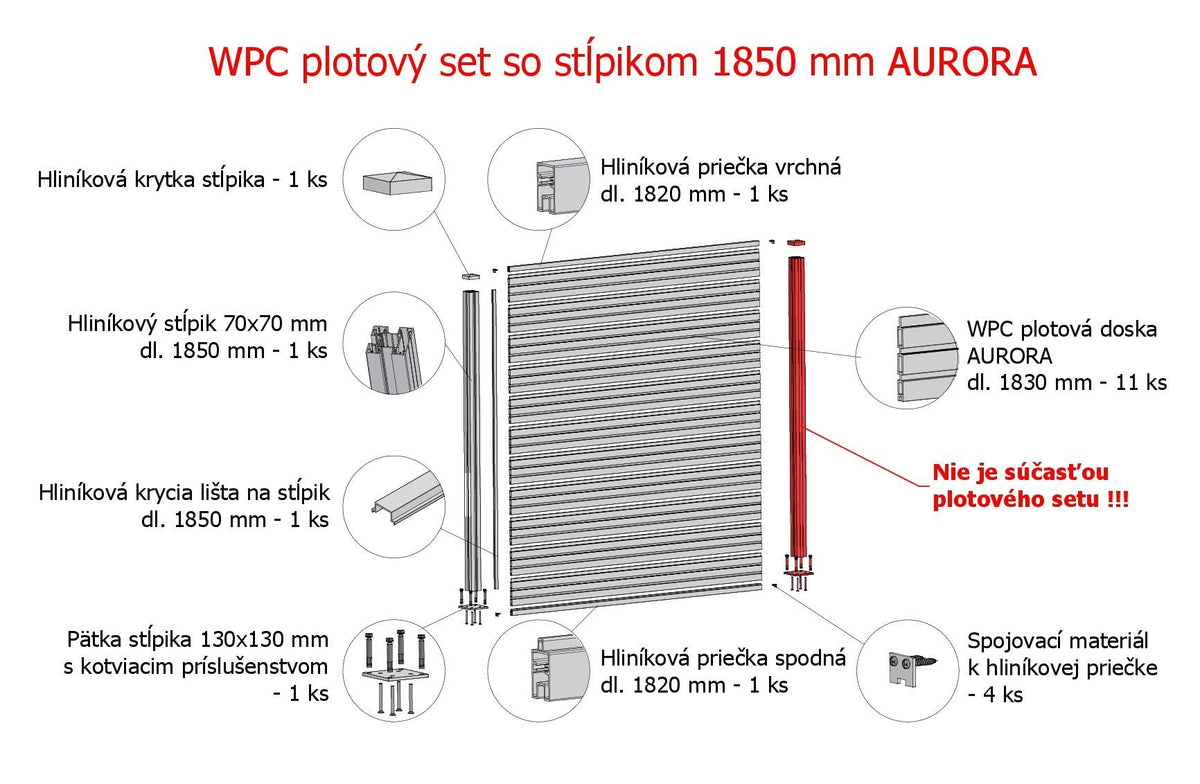 WPC fence set with 1850mm post AURORA brown