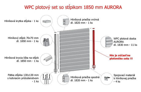 Set di recinzione WPC con palo 1850mm AURORA marrone