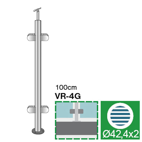 Stainless steel pole AISI304, D42,4x2/4xmodel20/H1