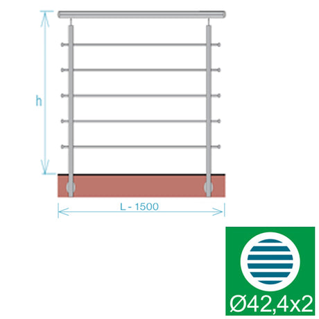Stainless railing, AISI304, 1500x1000mm, BR