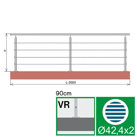 Cable railing AISI304, AISI304, D42,4/4xd5/H900/L3