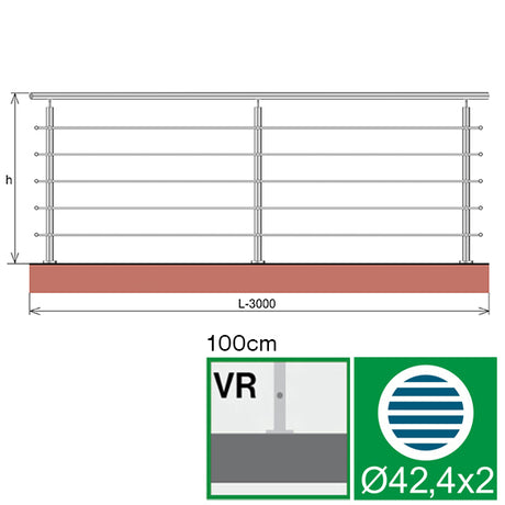 Stainless railing, AISI304, 3000x1000mm
