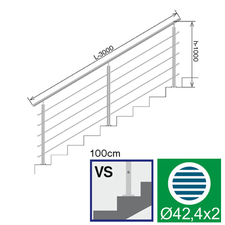 Railing AISI304, VR STAIRS AISI304, D42,4/5xd12/H1