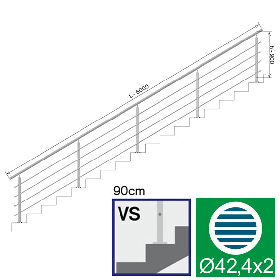 Railing AISI304, VR STAIRS AISI304, D42,4/4xd12/H9