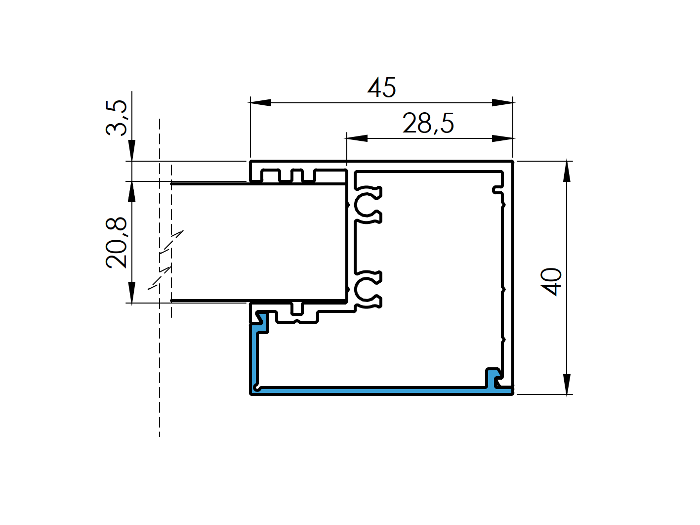 Aluminum fence adapter for panels filling 1-8mm - 6000mm cover strip