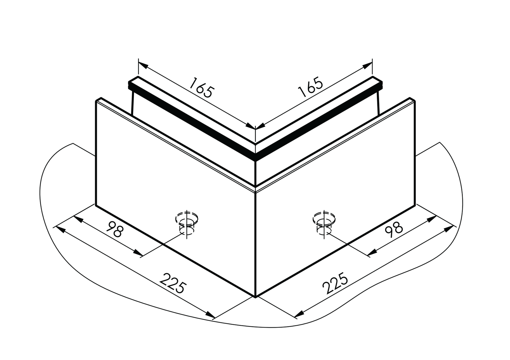 AL. profile, top mount  90° IN corner AL/ELOX/Sati