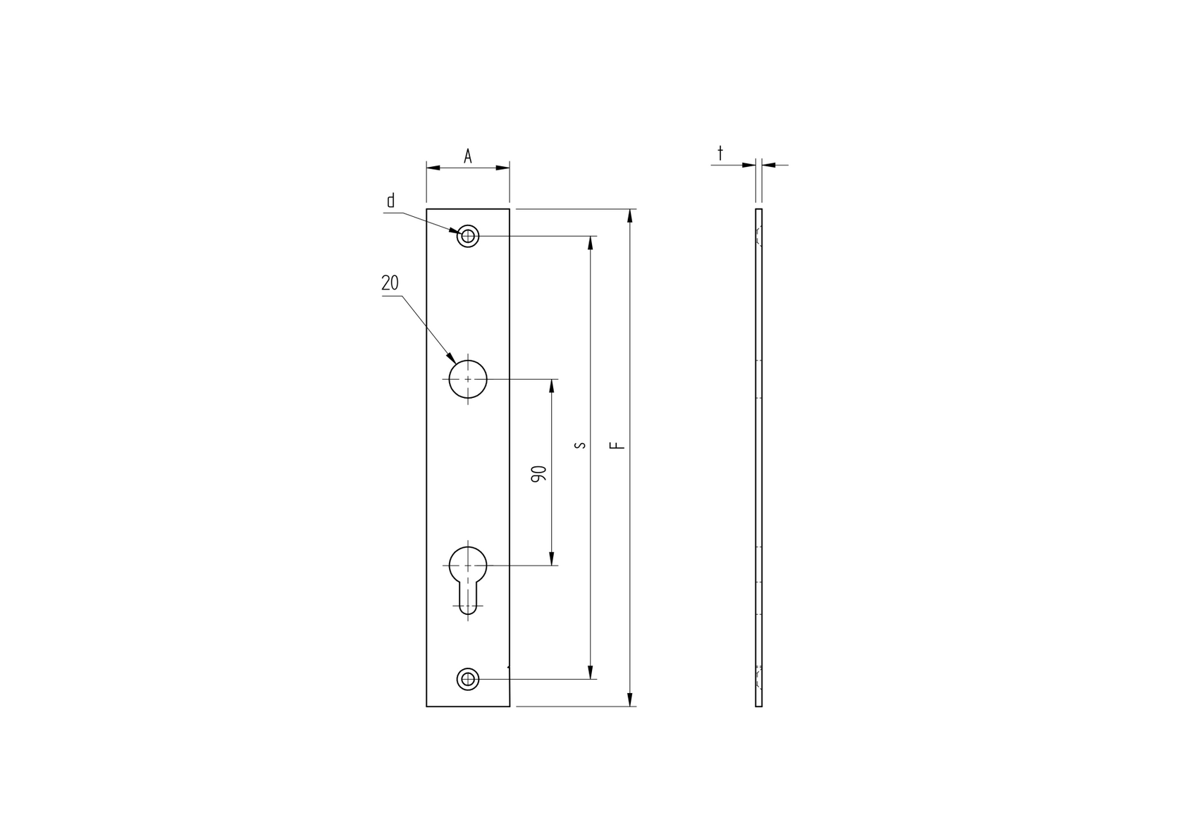 Lock plate 245x47, t2, C90, D20mm