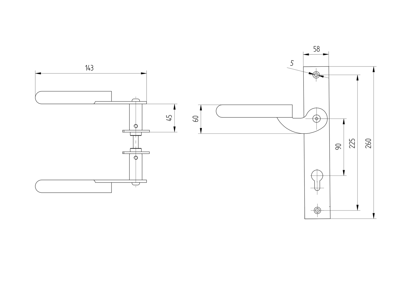 Gate plate with handle 265x60, t3mm
